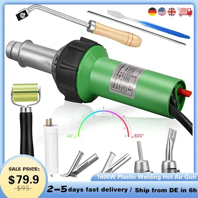 Kunststoff Schweißen Hot Air Gun, 1600W PE PVC Schweißen Heißer Air Gun 40-600 ℃ 220V Noise≤ 65DB mit Schweißen Speed Roller zauberstab EU LAGER