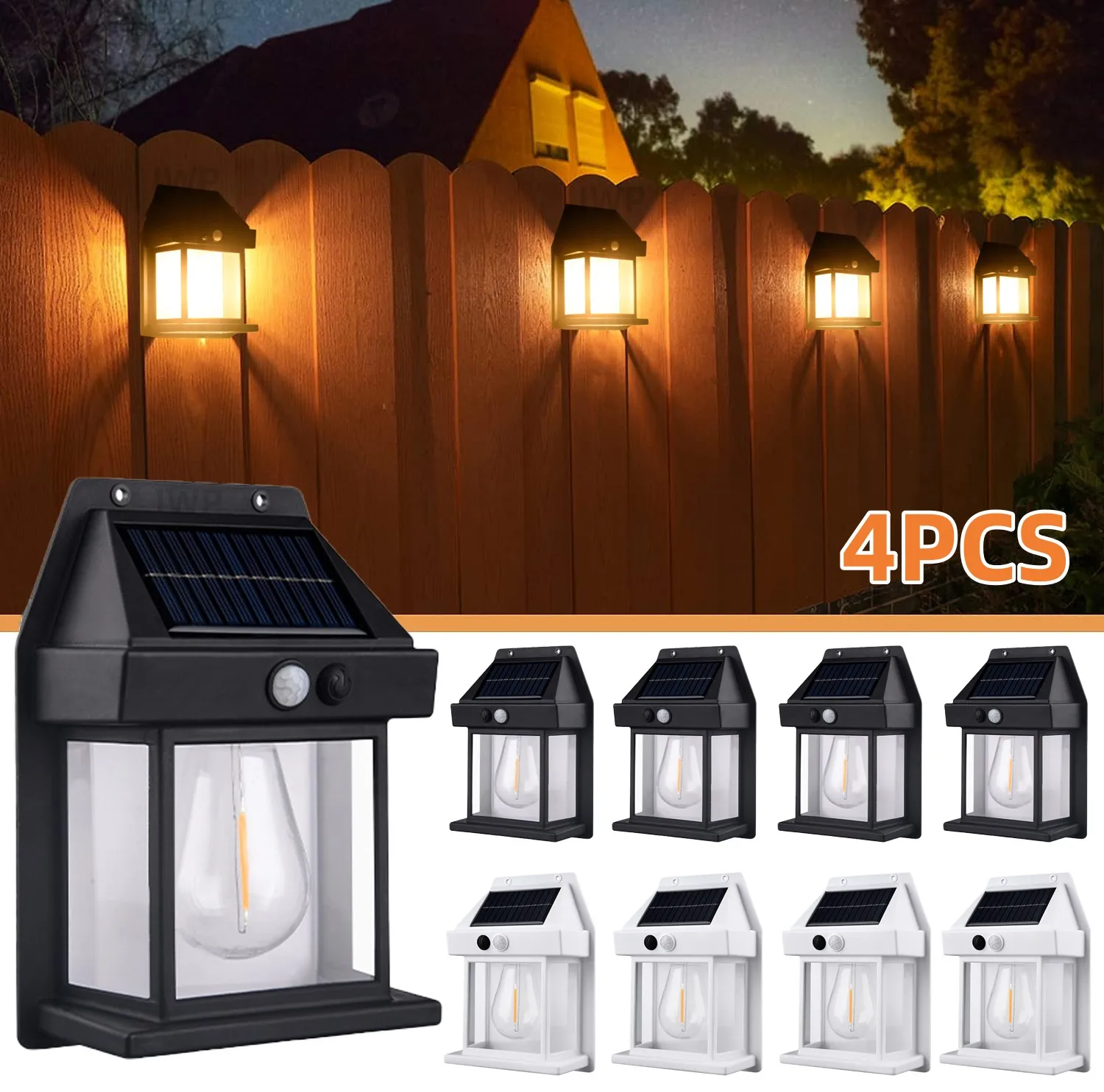 Solar-Wandleuchte, Wolfram, wasserdicht, kabellos, Bewegungsmelder, Sicherheitslampen, Dämmerung bis Morgendämmerung, Außenbeleuchtung für Terrasse, Veranda, Garage