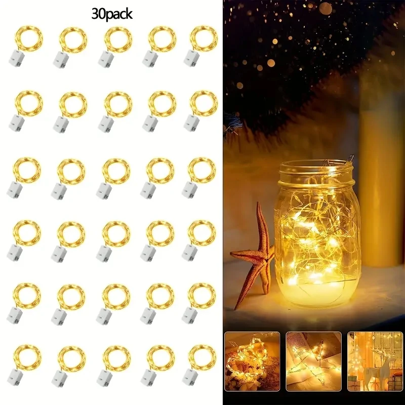 30 Packungen Märchenlampe, batteriebetrieben, Lichterkette, 20 LEDs, Mini-Lichterkette, wasserdicht, für Hochzeit, Party, DIY, Schlafzimmer, Dekoration