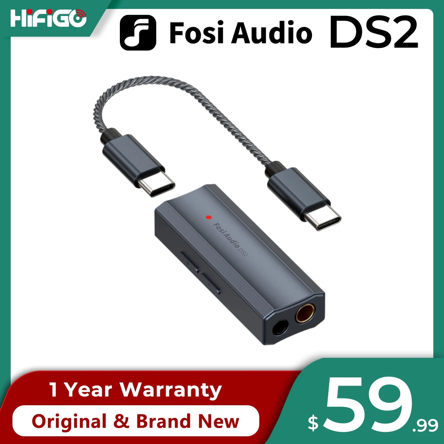 Fosi Audio DS2 Dual CS43131 DAC USB portatile e AMP Amplificatore per cuffie Dongle portatile DSD256 32 bit/384 Doppie uscite