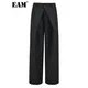 EAM-Pantalon noir taille haute à jambes larges pour femme vêtement double épaisseur nouvelle