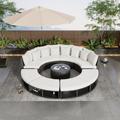 Latitude Run® 9-Piece Outdoor Patio Furniture Luxury Circular Outdoor Sofa Set Rattan Wicker Sectional Sofa Set in White | Wayfair