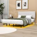 Ivy Bronx Leveria Queen Floating Bed Frame w/ Motion Activated Night Lights Wood & /Upholstered/Faux leather in White | Wayfair