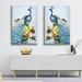 Red Barrel Studio® 2 panels Peacocks on Flowers elegant Canvas Painting Home Decor Canvas in White | 24 H x 36 W x 3 D in | Wayfair