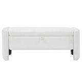Latitude Run® Oval Ottoman Storage Bench Chenille Fabric Bench w/ Large Storage Space For The Living Room Wood/Chenille in White | Wayfair
