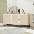 Latitude Run® 3 Door Storage Cabinet for Living Room Wood/Metal in Black/Brown | 23.23 H x 47.25 W x 15.75 D in | Wayfair
