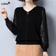 Elegant Fashion Lace Long Sleeve Sweaters for Female All-match Commute Solid Color Knitted Pullovers