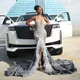 Sexy Silver Gray Prom Dress 2024 For Black Girls Luxury Feather Diamond Beads High Slit Mermaid
