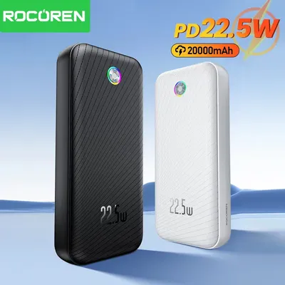 Rocoren 22.5W Power Bank 20000mAh QC PD 3.0 Fast Charge PowerBank Portable 35W 30000mAh External Battery For iPad iPhone 17 Pro