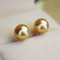 Stunning AAA+ 5-5.5mm real natural south sea golden round pearl earrings sterling silver 925