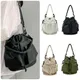 Fashion Drawstring Pleated Bucket Bag Lightweight Causal Nylon Shoulder Bag Large Capacity Crossbody