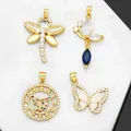 OCESRIO Big Crystal Beads Dragonfly Necklace Pendant Copper Gold Plated CZ Butterfly Medal Jewelry