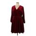 London Times Casual Dress - Mini V-Neck 3/4 sleeves: Burgundy Print Dresses - Women's Size X-Large