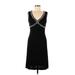 Papell Boutique Evening Casual Dress - Sheath V-Neck Sleeveless: Black Solid Dresses - Women's Size 6