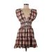 ASOS Casual Dress - A-Line V Neck Sleeveless: Brown Plaid Dresses - Women's Size 8