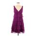 J.Crew Cocktail Dress - Mini V Neck Sleeveless: Purple Print Dresses - Women's Size 6