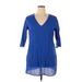 Old Navy Casual Dress - Shift Plunge 3/4 sleeves: Blue Solid Dresses - Women's Size Large