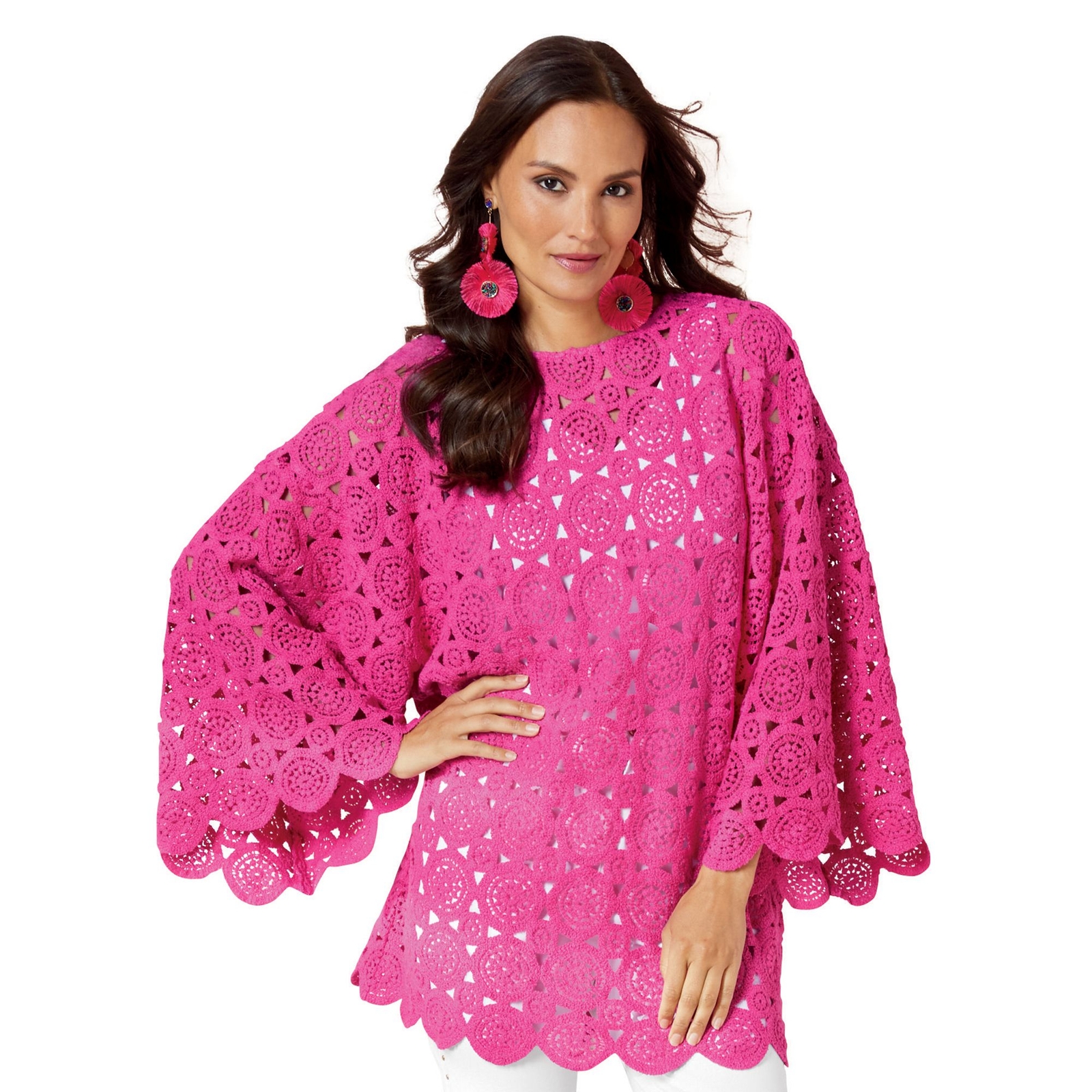 Masseys Crochet Tunic (Size S) Hot Pink, Cotton