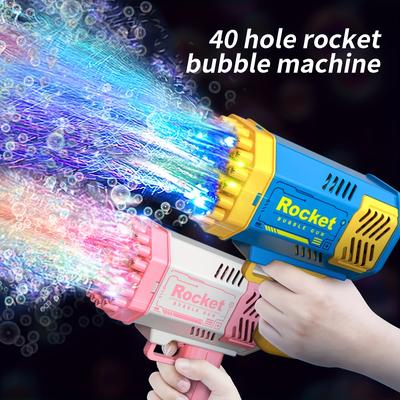 1 Pack Of Children's 40 Holes Rocket Launcher Handheld Portable Electric Automatic Bubble Led Light For Boys And Girls Gathering Party Birthday Halloween Christmas Gift Carnival
