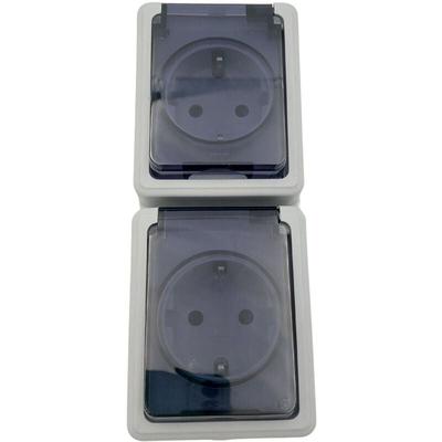 2 Fach Steckdose Klapp-Deckel Doppelsteckdose 16 a / 250 v / IP44 Aufputz grau - vertikal Image