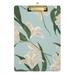 Floral with White Lilies on Turquoise Clipboard Acrylic Clipboards Standard A4 Letter Size 12.5 X 9 with Retractable Hanging Tab Clip Board for Teacher Kids Students Office