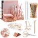 KAAKOW Rose Gold Desk Organizers and Accessories Office Supplies Set Stapler Pen Holder Phone Holder Scissors Pen Ruler 30 Paper Clips 22 Binder Clip 20 Tacks and 1000pcs Staples