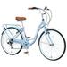 Furvclv 26 Inch Road Bike With 7 Speeds Drivetrain Commuter Bike With Front And Rear V Brakes Lightweight City Bike Steel Frame Road Bike for Women Girls