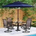 6-Piece Patio Dining Set with Umbrella Outdoor Metal Furniture Set with 4 Sling Dining Swivel Padded Chairs 1 x 37 Square Metal Table and 1 x 10ft 3 Tiers Umbrella (Navy)