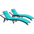 YZboomLife Outdoor Lounge Chairs Set 3 Pieces Adjustable Chaise Lounge with and Cushion for Garden Poolside Beach (Blue)