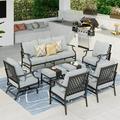 Summit Living 9 Seat Patio Conversation Set Metal Outdoor Furniture with Rocking Chair Sofa Gray