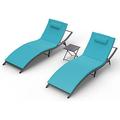 xrboomlife 3 Pieces Patio Chaise Lounge Set Outdoor PE Rattan Lounge Chair Adjustable Backrest Reclining Chair with and Cushion for Patio Poolside Backyard Porch Beach(Navy Blue)