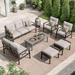 Outdoor Patio Furniture Set 7 Piece Patio Conversation Set with Fire Table and Ottomans Metal Furniture Set for Porch Backyard Garden Grey