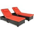 YZboomLife Outdoor Wicker Lounge Chairs Set Recliners Lounge Chairs for Outside Adjustable Chaise Lounge Outdoor Rattan Reclining Chair for Poolside Deck and Lawn (Expresso/Orange Red )