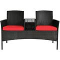 YZboomLife Conversation Set with Table and Two Removable Cushions Rattan Wicker Chairs and Table Set for Patio Garden Baloney and Lawn Outdoor Porch Sets Loveseat (Black+Red)