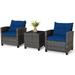 YZboomLife Wicker Patio Sets - 3 Pieces Rattan Sofa Set Outdoor Conversation Set with Tempered Glass Tabletop Heavy-Duty Steel Frame Wicker Chair Set for Poolside Backyard Grey