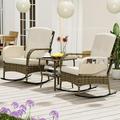 YZboomLife 3 Pieces Patio Conversation Set Outdoor Rocking Chairs Wicker Outdoor Set with Porch Chairs and Coffee Table for Deck Garden Poolside Beige