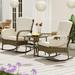 YZboomLife 3 Pieces Patio Conversation Set Outdoor Rocking Chairs Wicker Outdoor Set with Porch Chairs and Coffee Table for Deck Garden Poolside Beige