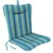 Jordan Manufacturing 38 x 21 Sanders Puff Blue and Green Stripe Rectangular Outdoor Wrought Iron Chair Cushion with Ties and Hanger Loop