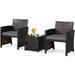 YZboomLife 3 Piece Outdoor PE Wicker Patio Conversation Set with Side Table with Door Soft Cushions and Protective Cover Outdoor Sofa and Table Set