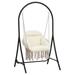 Macrame Hammock Chair with Stand Heavy Duty Hanging Chair Stand with Swing Chair Includes Luxury Padded Cushion Max 330 Lbs Natural