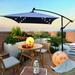 10 X 6.5 FT Outdoor Patio Umbrella with Solar Lights Rectangle LED Solar Powered Umbrella Tilt Adjustable Resistant Fabric and Sturdy Cross Base Large Sun Umbrella For Garden Pool Beach Blue