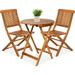 3-Piece Acacia Wood Bistro Set Folding Patio Furniture for Backyard Balcony Deck w/ 2 Chairs Round Coffee Table Teak Finish - Natural