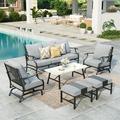 Summit Living 7 Seat Patio Conversation Set Metal Outdoor Furniture with Rocking Chair Sofa Gray