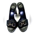 Gucci Shoes | Gucci Womens Block Heel Horsebit Gg Canvas Slide Sandals Black Size 10.5 | Color: Black | Size: 10.5