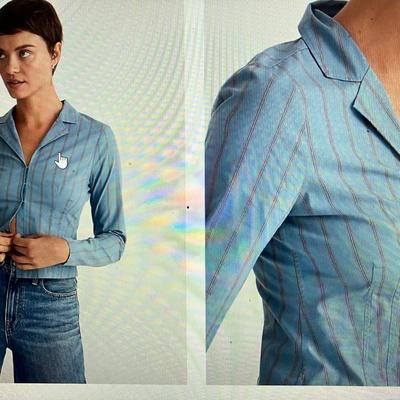 Madewell Tops | Madewell Poplin Hook Front Shrunken Shirt In Stripe Size 0 | Color: Blue | Size: 0