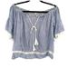 American Eagle Outfitters Tops | American Eagle Off Shoulder Top Stripe Lace Tassel | Color: Blue/White | Size: S