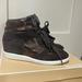 Michael Kors Shoes | Michael Kors Nikko Sneakers 9.5 Brown Suede Metallic Lace Up Logo Wedge High Top | Color: Brown | Size: 9.5