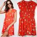 Free People Dresses | Free People "Greatest Day" Smocked Sleeveless Button-Down Floral Mini Dress Boho | Color: Orange | Size: S