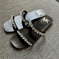 Michael Kors Shoes | New Mk Jesse Rhinestone Studded Flat Sandal In Fuschia. Size 7 | Color: Black | Size: 7