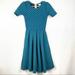 Lularoe Dresses | Lularoe Amelia Blue Teal Chevron Fit And Flare Dress Xxs | Color: Blue | Size: Xxs